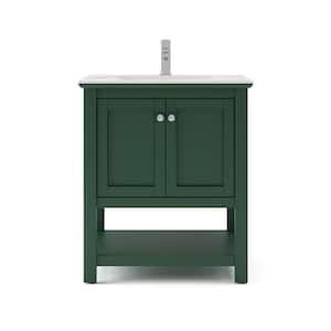 Bradford 30 in. W Single Sink Traditional Bathroom Vanity in Dark Green with White Ceramic Top and White Basin