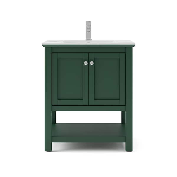 Fresca Manchester 30 in. Single Sink Shaker-Style Dark Green Bath Vanity with White Quartz Top and Integrated Sink
