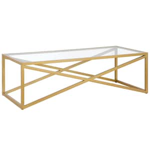 Calix 54 in. Brass Finish Rectangle Glass Coffee Table