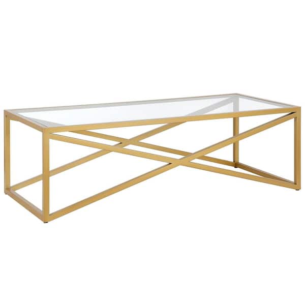 MEYER&CROSS Calix 54 in. Brass Finish Rectangle Glass Coffee Table