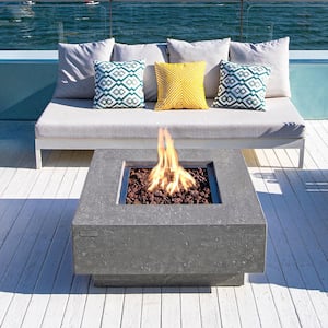 Manhattan Outdoor Fire Pit 36 in. x 36 in. Square Concrete Propane Fire Table with Lava Rocks and Cover