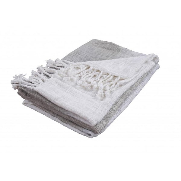 HomeRoots Charlie Gray and White Woven look Cotton Throw Blanket