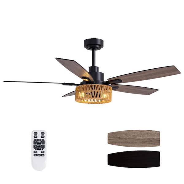 52 in. Indoor Matte Black Net Caged Ceiling Fan with Light Kit, Reversible Blades and Remote Included