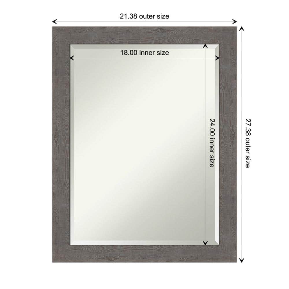 Rustic Plank Grey Rectangular Wood-Textured Bathroom Mirror - 21.38 x 27.38 in
