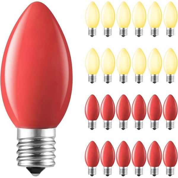 C9 LED Red Yellow Shatterproof Replacement Christmas Light Bulbs (25-Pack)