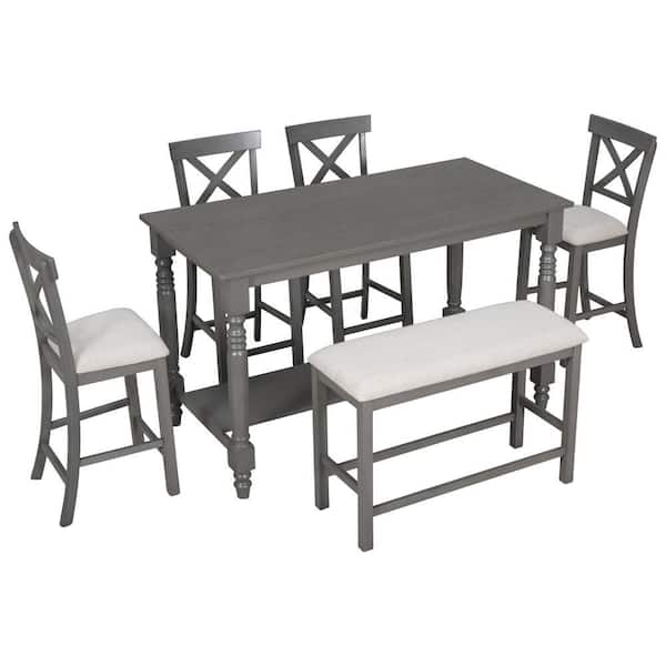URTR 6-Pieces Wood Top Counter Height Dining Table Set with Storage ...