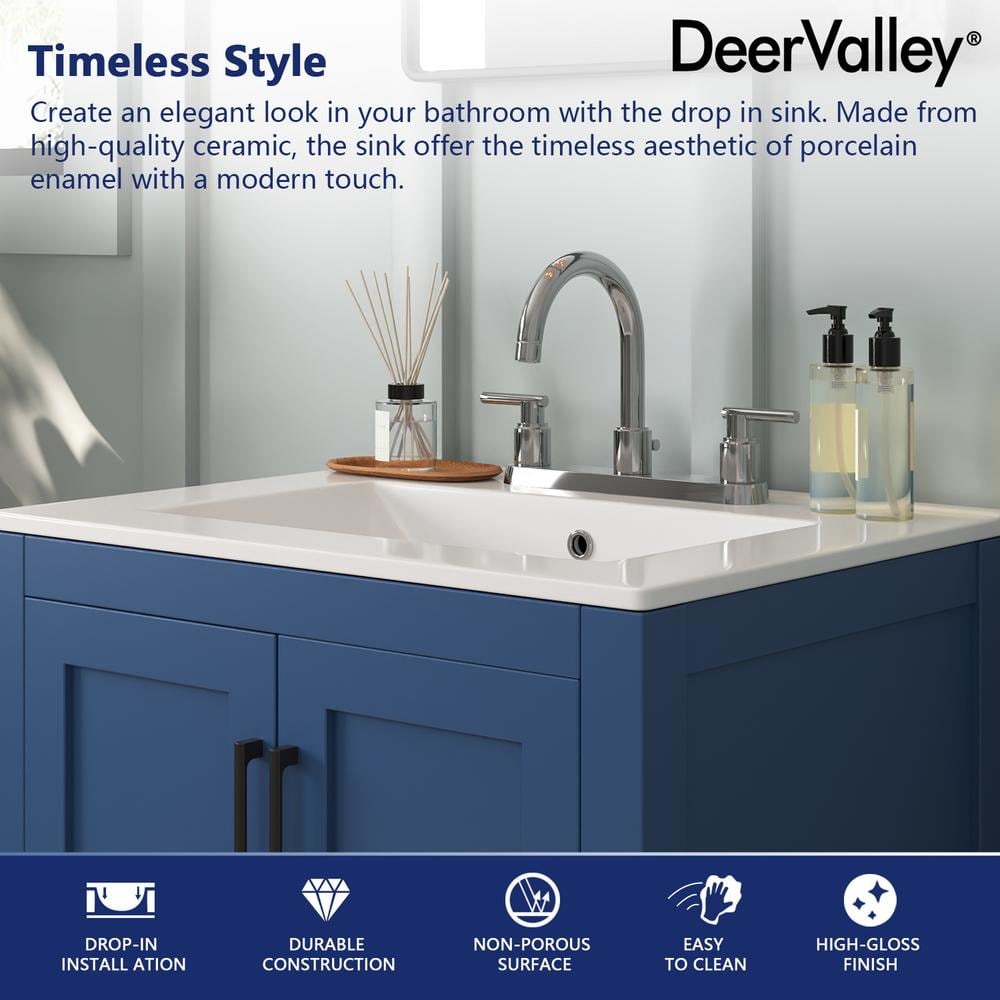 24'' White Ceramic Rectangular Single Vanity Top Sink