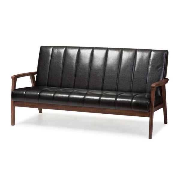 Baxton Studio Nikko 63.4 in. Black Faux Leather 4-Seater Cabriole