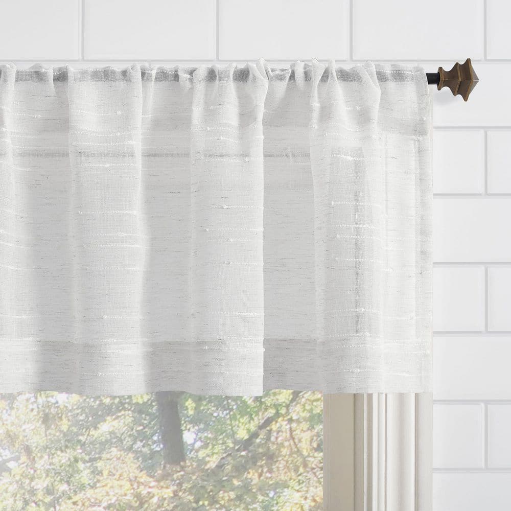 White Sheer Linen Blend Rod Pocket Kitchen Valance