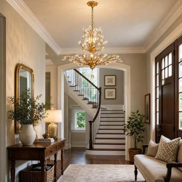 Genoci 7-Light Gold Empire Unique Dimmable Chandelier with Clear