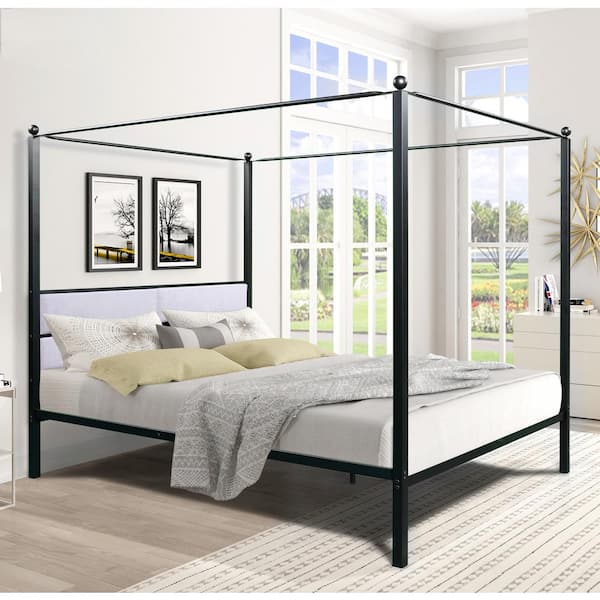 Magic Home Black Queen Size Canopy, Queen Size Four Post Bed Frame