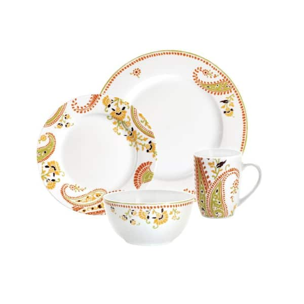 Rachael Ray 16-Piece Pink/Green Paisley Dinnerware Set (Service for 4)