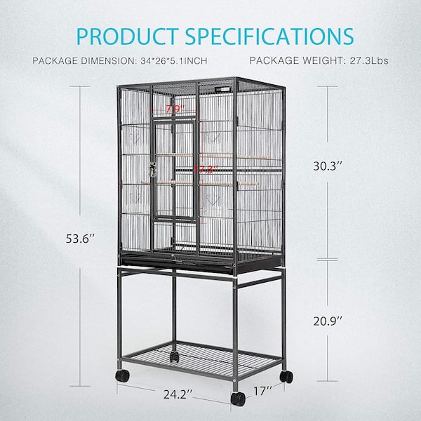 ZENY Bird Cage with Stand Wrought Iron Construction 53-Inch Pet Bird Cage  Play Top Parrot Cockatiel Cockatoo Parakeet Finches Birdcage