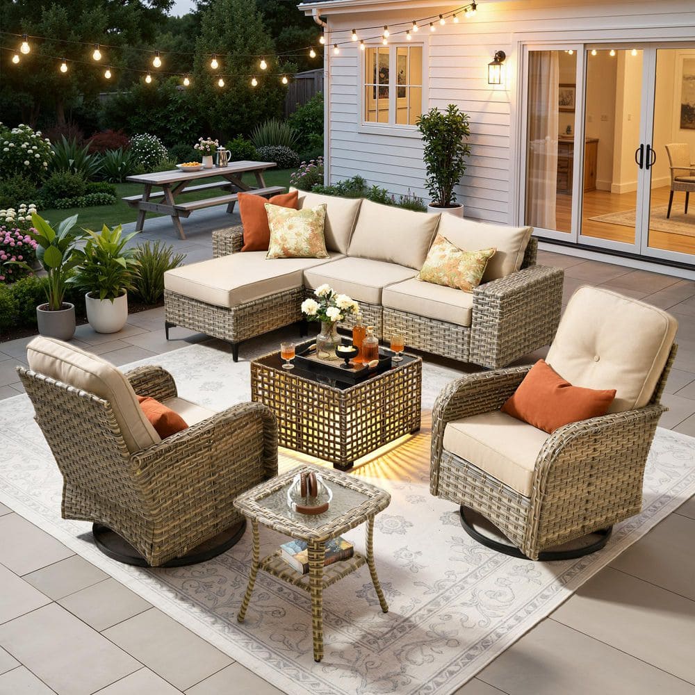 Vineny Gray 8-Piece Wicker Patio Conversation Set with Black Cushions and Solar-Powered LED Lighted Coffee Table price history on PriceWatchPro