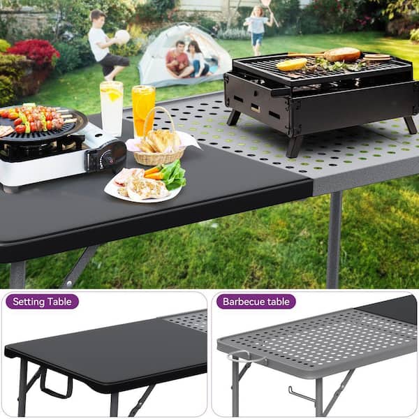 DEXTRUS 6 ft. Metal Portable Folding Grill Table with Mesh Surface