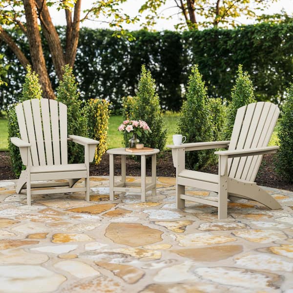 Grant Park Sand 3-Piece Plastic Traditional Curveback Adirondack Patio Conversation Set