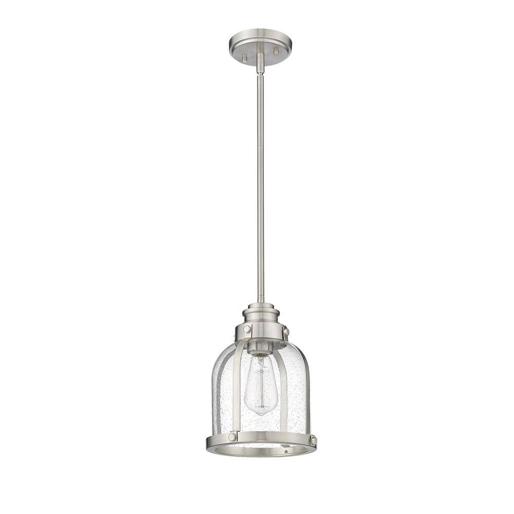 Burren Brushed Nickel Mini Pendant with Seedy Glass Shade