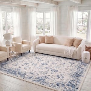 Charleston Ivory/Blue 9 ft. x 12 ft. Floral Area Rug