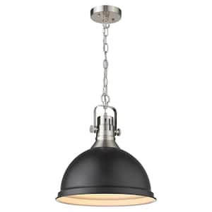 Modern 1-Light Black Large Finish Bowl Shaded Pendant Light with Metal Shade Hanging Light