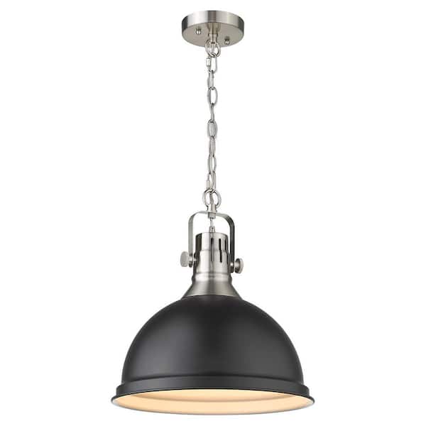 JAZAVA Modern 1-Light Black Large Finish Bowl Shaded Pendant Light with Metal Shade Hanging Light