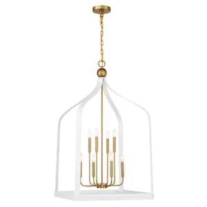 Sheffield 60-Watt 8-Light White with Warm Brass Accents Pendant Light, No Bulbs Included