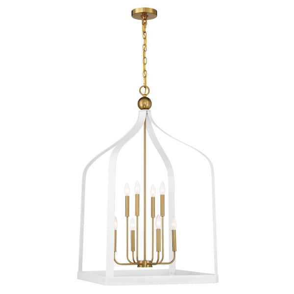 Savoy House Sheffield 60-Watt 8-Light White with Warm Brass Accents Pendant Light, No Bulbs Included