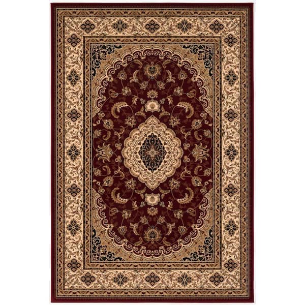 HomeRoots Red and Beige 10 ft. x 13 ft. Oriental Area Rug