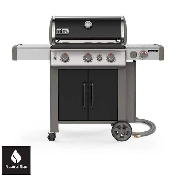 Weber Genesis II E-335 3-Burner Natural Gas Grill in Black with Built-In Thermometer and Side Burner