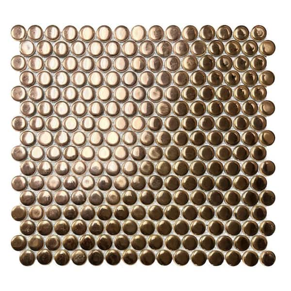 Hudson Penny Round Gold 6 in. x 6 in. Porcelain Mosaic Take Home Tile Sample