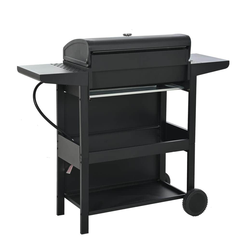 Black Stainless Steel 4-Burner Propane Gas Grill with Side Burner