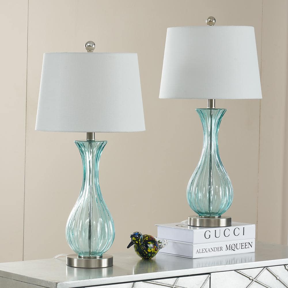 Maxax Denver 21 '' Blue Table Lamp Set With White Shade (Set of 2) T78-BU -  The Home Depot