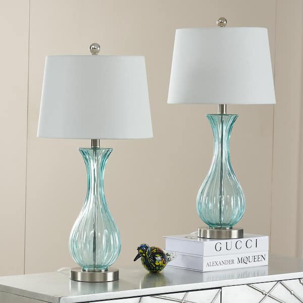 Maxax Denver 21 '' Blue Table Lamp Set With White Shade (Set of 2)