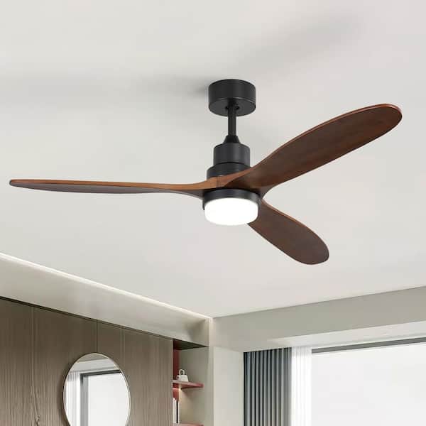 60 in. Indoor/Outdoor Integrated LED Solid Wood Black Ceiling Fan with Light, 6-Speed DC Motor and Remote Included
