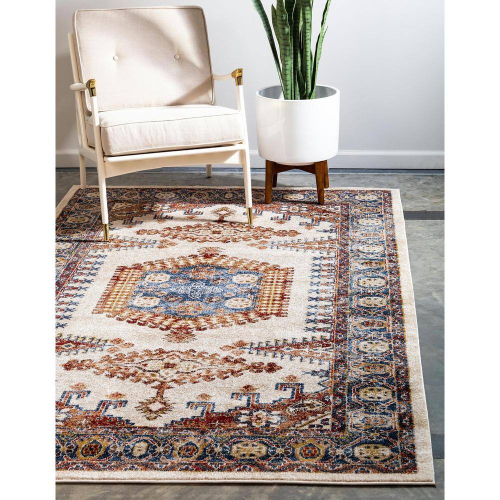 Handmade Ivory Abstract 8' x 10' Easy Care Synthetic Rug