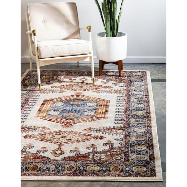 Unique Loom Utopia Collection Traditional Geometric Vintage Inspired Area  Rug with Warm Hues, ft x ft, Navy Blue/Beige＿並行輸入 