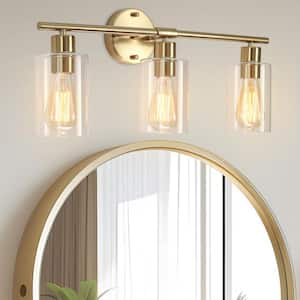 22.83 in. 3-Light Brass Modern Adjustable Wall Sconce Bathroom Vanity-Light with Clear Glass Shade