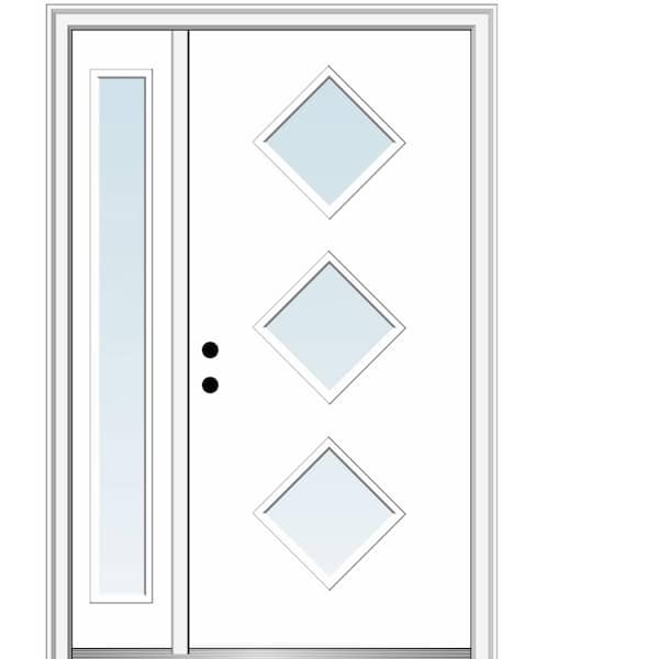 MMI DOOR Aveline 48 in. x 80 in. Right-Hand Inswing 3-Lite Clear Low-E Primed Fiberglass Prehung Front Door on 4-9/16 in. Frame