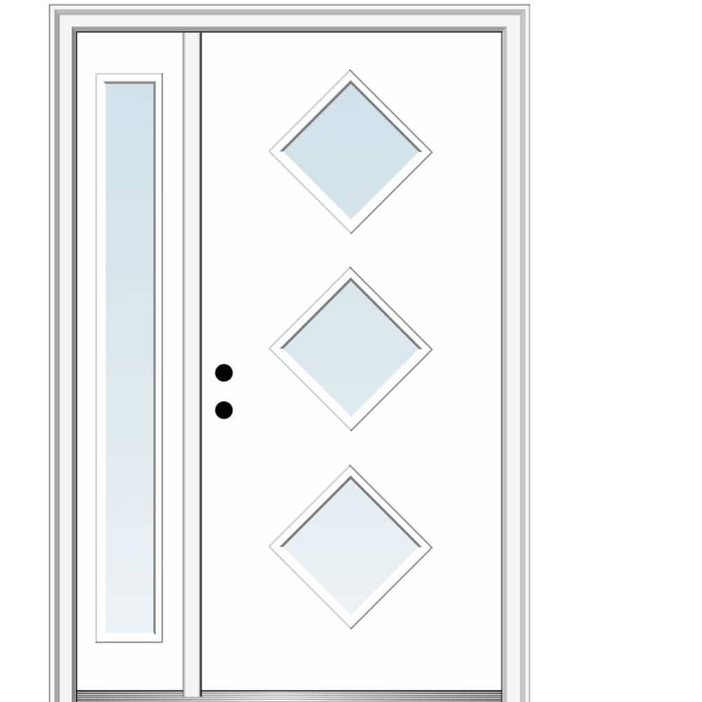 Aveline 50 in. x 80 in. Right-Hand Inswing 3-Lite Clear Low-E Primed Fiberglass Prehung Front Door on 6-9/16 in. Frame price history on PriceWatchPro
