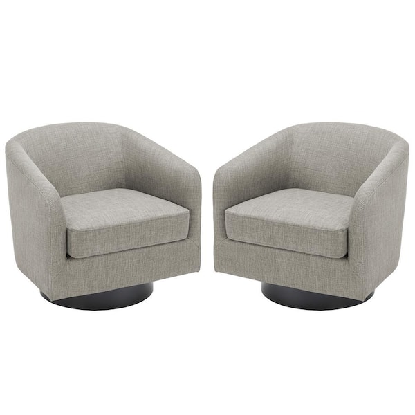 Uixe Modern Khaki Polyester Upholstered 360-Degree Swivel Accent Arm Chair With Wood Base(Set of 2)