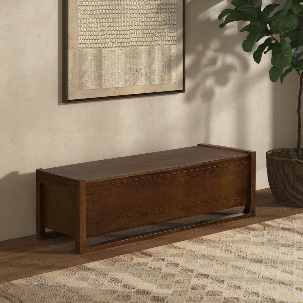 Tyrell 60 in. Walnut Wood Entryway Bench with Storage