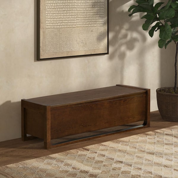 Tyrell 60 in. Walnut Wood Entryway Bench with Storage