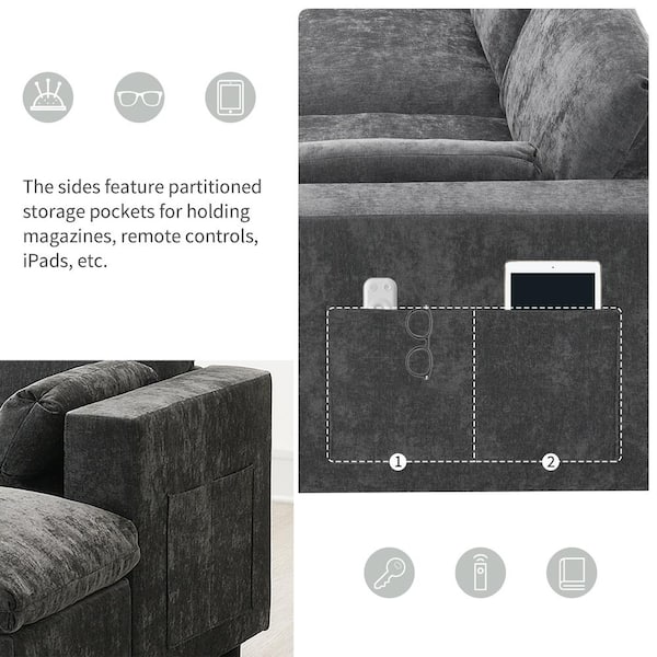 Harper & Bright Designs 86.5 in. Square Arm 5-seat Chenille