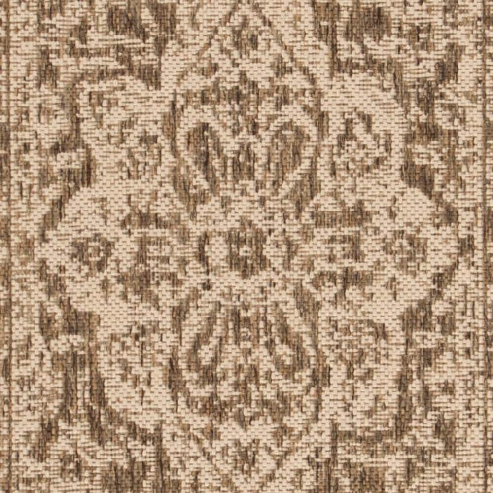 Beige Cream Geometric Synthetic Outdoor Runner Rug 2' x 8'