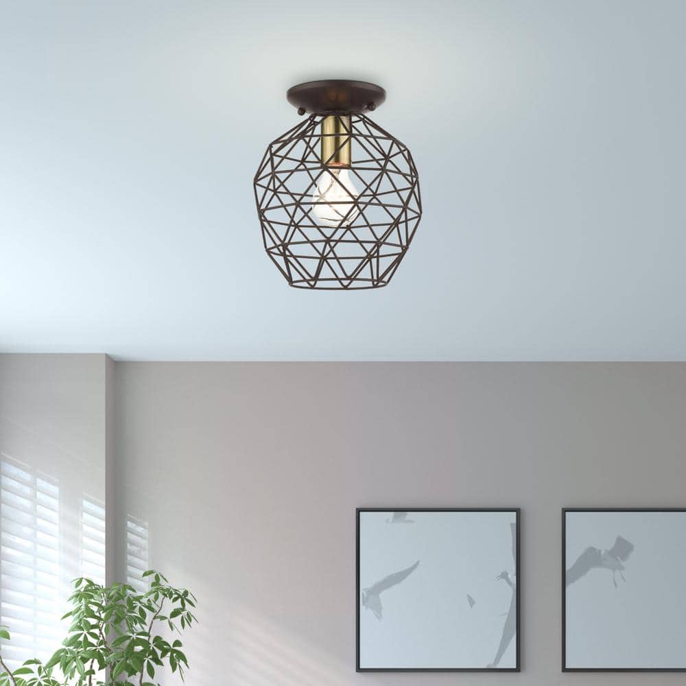 Geometrix Bronze Hand-Welded Glass LED Flush Mount