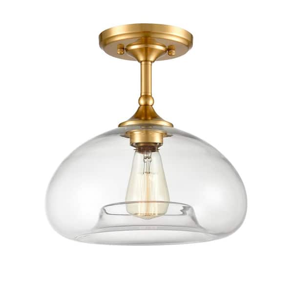 CLAXY Modern Brass Finish Clear Glass Ceiling Lights Semi Flush Mount