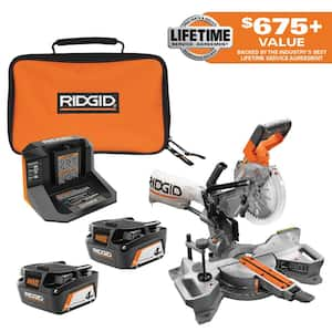 18V (2) 4.0 Ah Batteries and Charger Kit with 18V Brushless Cordless 7-1/4 in. Dual Bevel Sliding Miter Saw