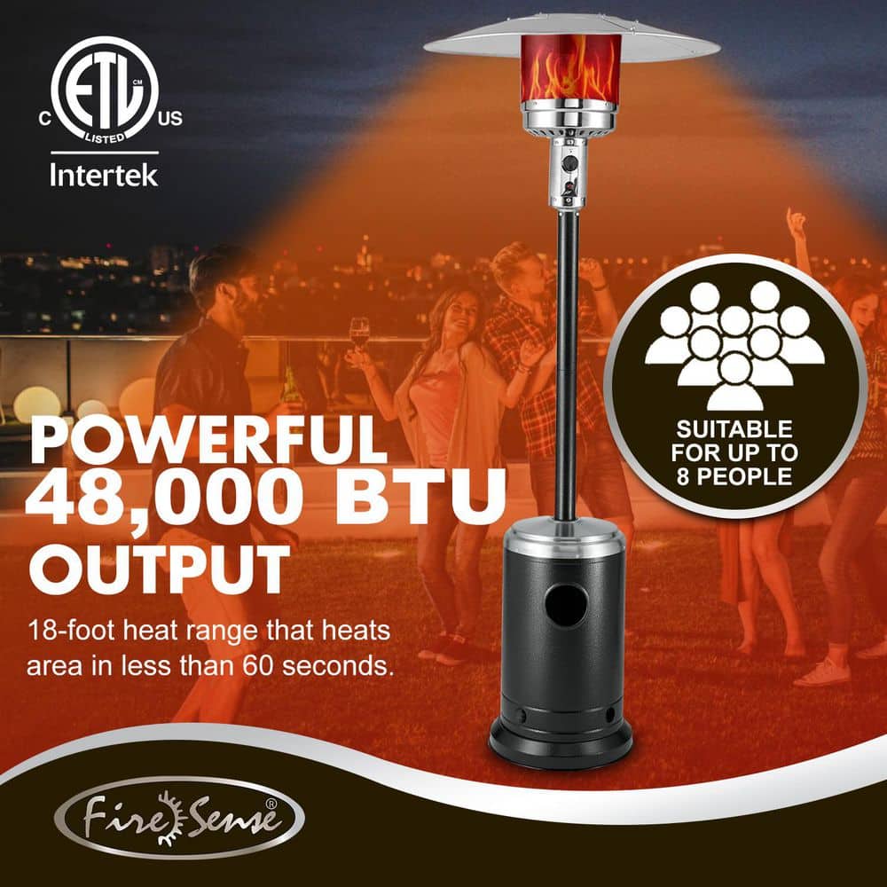Onyx and Stainless Steel Propane Patio Heater with Wheels