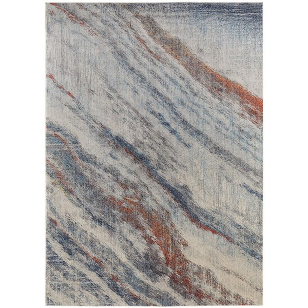 HomeRoots Ivory Orange and Blue 2 ft. x 3 ft. Abstract Area Rug