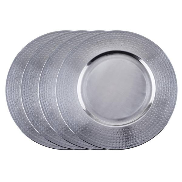 Old Dutch 16 in. Brushed Stainless Steel Charger Plate - Hammered Rim (Set of 4)