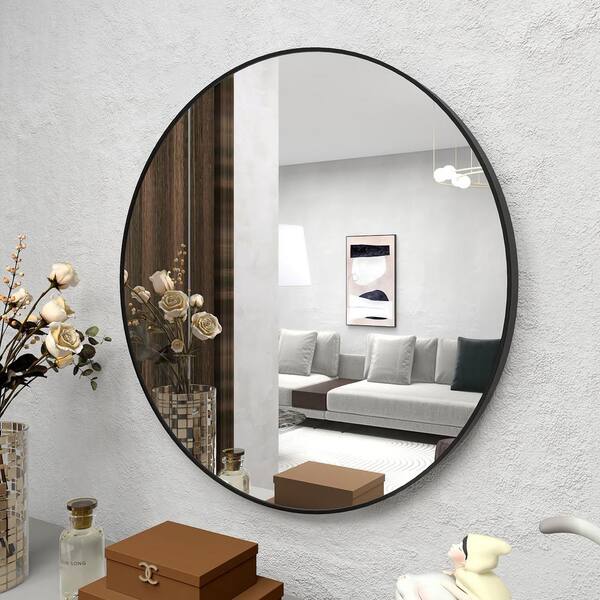 Large Round Wall Mounted Aluminum Framed Bathroom Mirror Dressing Table Entryway 